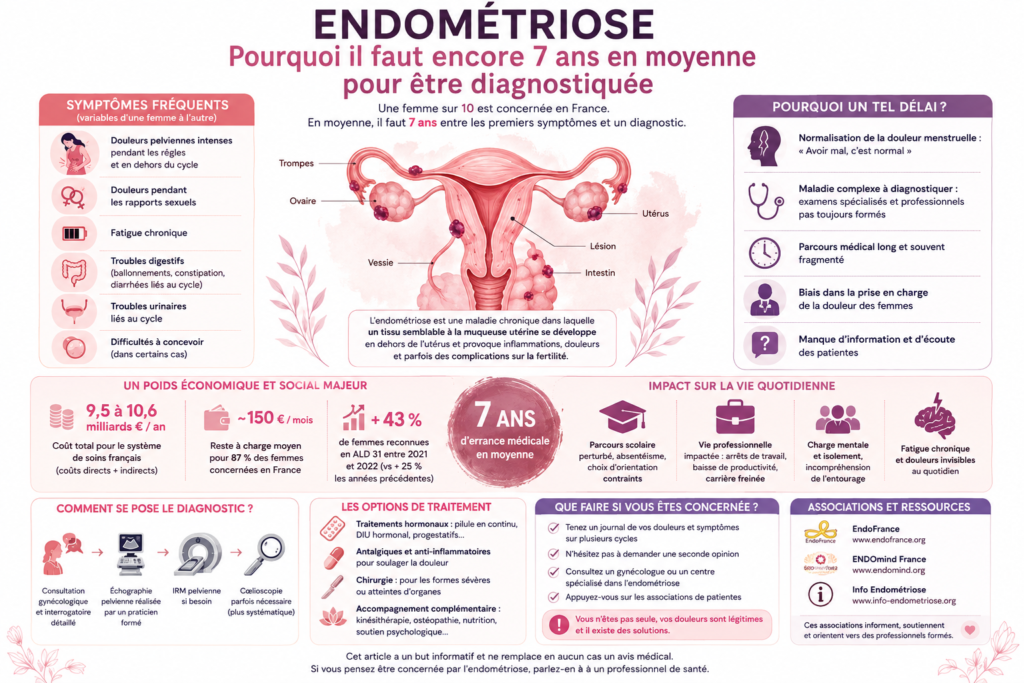 Endométriose : symptômes, coût, traitements et délai de diagnostic encore trop long en France.