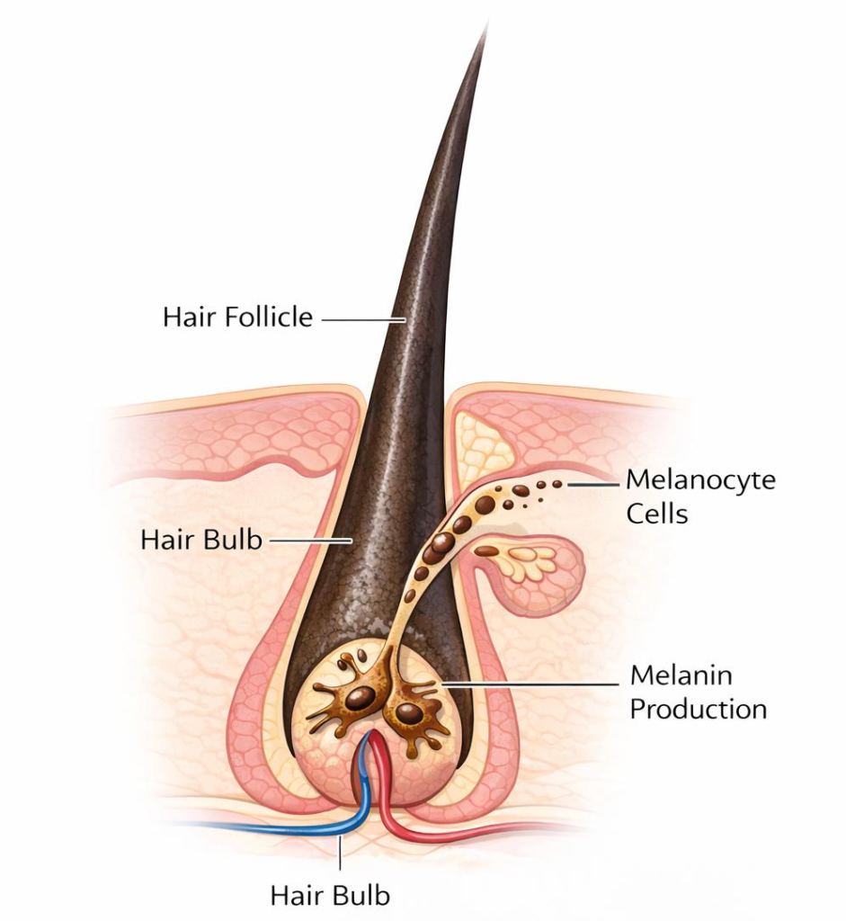 Anatomie du follicule pileux et mélanine